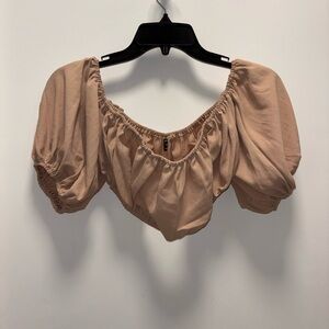 SHEIN Beige Puff Sleeve Crop Top and Shorts Set - Size S